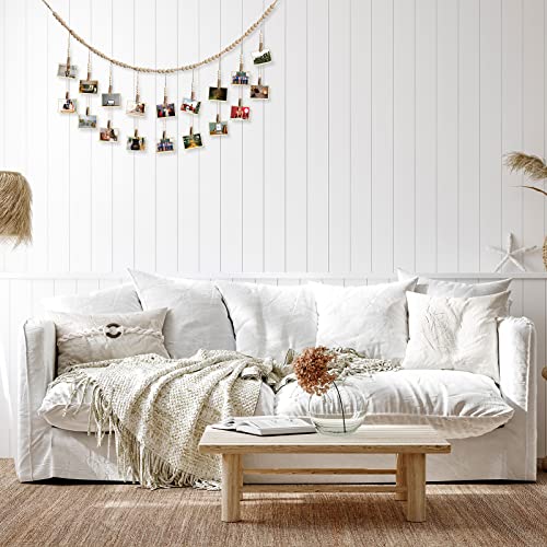 Kathfly 2 Pcs Hanging Photo Display with 36 Wood Clips DIY Boho Collage Picture Frame Wooden Beads Garland Hanging Picture Holder 3.61 ft Rustic Photo Wall Decor for Dorm Bedroom Nursery