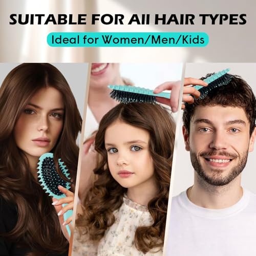 Curly Hair Boar Bristle Curl Defining Brush for Wave Straight Hair, Unique Trident Handle Design Defineing Brush for Wet Dry Hairs Styling Massage Hairbrush Hairs Pick Comb Green - color: curl brush-green-1pc