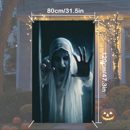Nuxovilar Halloween Window Decorations, Hooded Screaming Ghost Clawing Through Halloween Window Cover for Indoor, Party, Haunted House, 31.5x47.3 Inches - color: Yhd04233