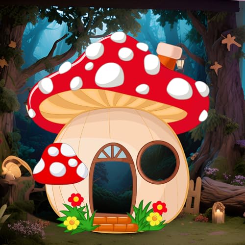 Capoda 42.4'' Mushroom Cardboard Fairy Birthday Party Decorations Giant Mushroom House Stand Up Photo Props for Yard Lawn Garden Decor Forest Wonderland Fairy Theme Party Supplies - style: Mushroom