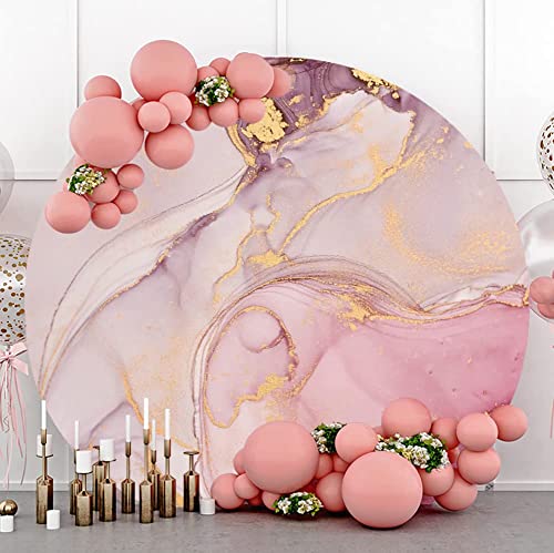 Yeele 7.5x7.5ft Abstract Art Marble Round Backdrop Pink Purple Gold Texture Marble Background for Photography Wedding Bridal Shower Girls Themed Birthday Decoration YouTube Polyester Photo Booth Props