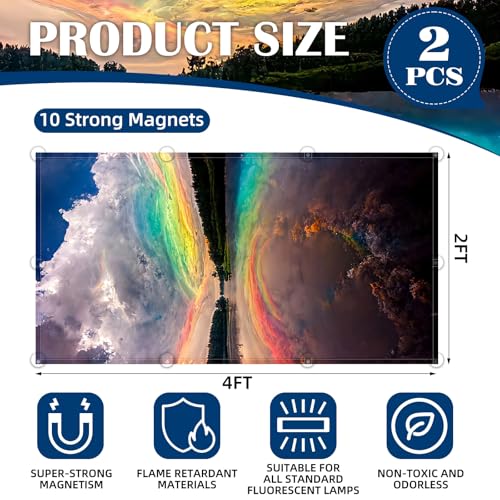 ANGSYLTH 2 Pcs Fluorescent Light Covers - 4 x 2 Feet Covers for Ceiling Lights, Magnetic Light Filters for Classroom, Office, Hospitals, Home (Sunset) - color: Sunset