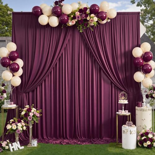 10ft×12ft Burgundy Backdrop Curtains for Wedding Parties, 2 Panels Wrinkle Free Polyester Photo Backdrop Drapes Back Drop Cloth for Birthday Photography Background - color: Burgundy, size: W5' x H12'(2 panels)