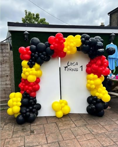 Red and Yellow Black Balloons - 100Pcs 12 inch Mouse Color Cartoon Balloons Round Latex Balloons for Mouse Theme Kids Birthday Baby Shower Wedding Anniversary Party Decorations Supplies - color: Red Yellow Black