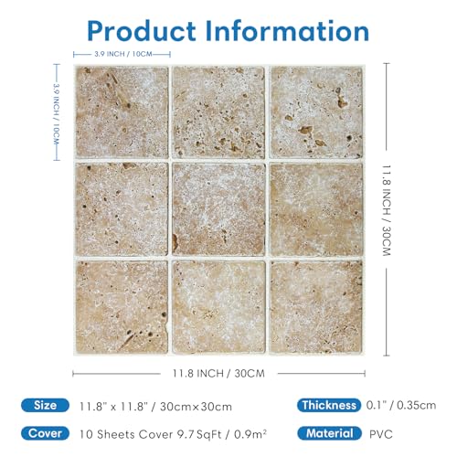 COMSTICKC Peel and Stick Faux Stone Wall Sticker Wall Panels, 10 Pcs 12" x 12", Not Real Stone, Ultra-Light Thin PVC Rock Adhesive Decorative Tiles Wall Covering Wallpaper Interior Decor, Beige/Brown - color: Light Brown