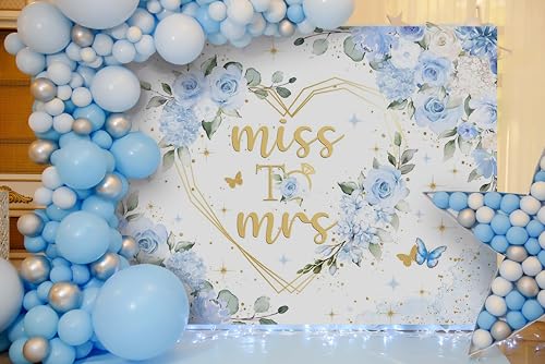 Mocsicka Miss to Mrs Bridal Shower Backdrop Boho Something Blue Bridal Shower Decorations Dusty Blue Bride to Be Wedding Shower Banner Photo Booth Props (7x5ft) - size: 7x5ft
