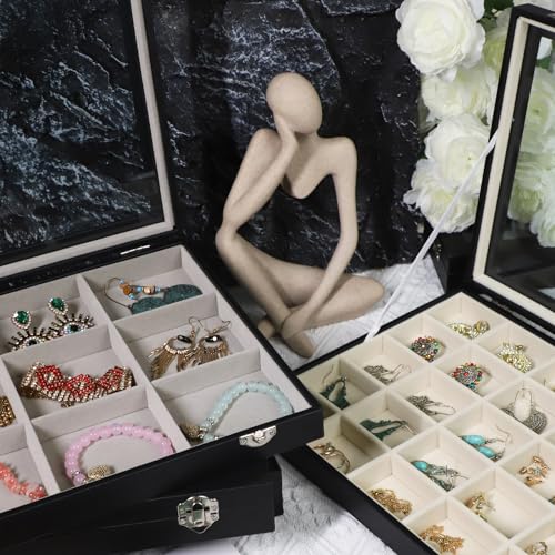 Stratalife Earring Organizer Velvet Jewelry Organizer Box 24 Grid Earring Tray Jewelry Display Jewelry Storage Jewelry Trays For Drawers Jewelry Display Case With Clasp (Gray Black) - color: Gray-Black, size: 24 Grid