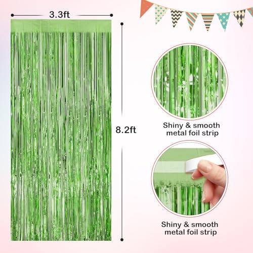 Light Green Metallic Tinsel Foil Fringe Curtains, 2 Pack 3.3x8.3 Feet Party Streamer for Birthday Party Decorations, Halloween Decor, Foil Curtain for Christmas Party - color: Light Green, size: 2 Pack