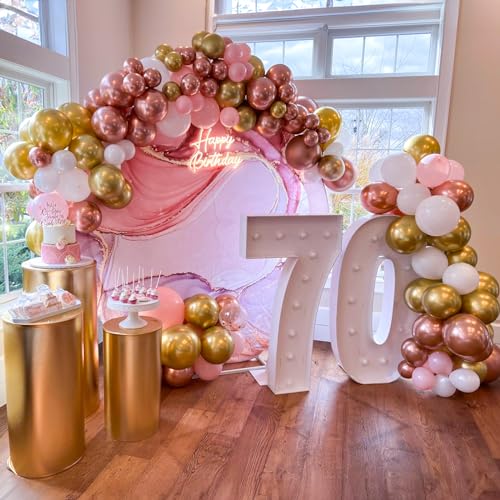 Pink Gold Balloons Set, 12 Inch Pink White Latex Balloons Pink Confetti Helium Balloons Pink and Metallic Gold Party Balloons for Bridal Baby Shower Wedding Girl Women Birthday Decorations - color: Pink Gold