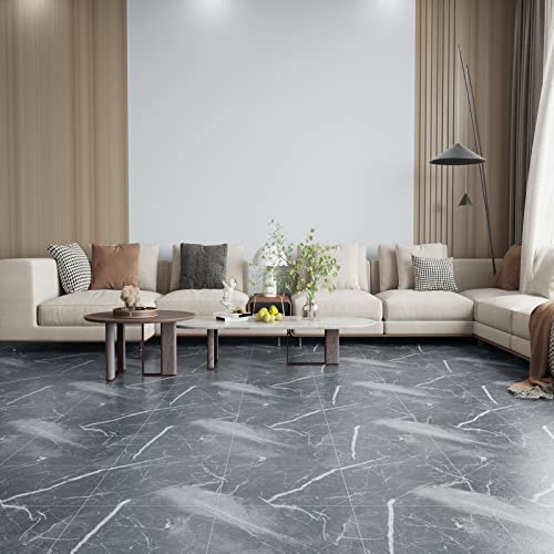 VEELIKE 24 Pack Grey Marble Floor Tiles Peel and Stick Waterproof Vinyl Flooring 12''x12'' Self Adhesive Removable Stick On Grey Vinyl Floor Tiles Stickers for Bathroom Kitchen Bedroom Basement - color: Slate Grey, size: Box of 24 Tiles