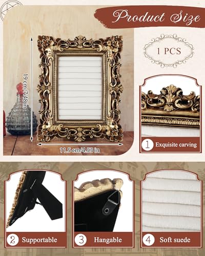 Wonderjune Jewelry Display Stand Vintage Necklace Organizer Ring Holder Earring Tray Resin Jewelry Photography Props Frame with Velvet Backing for Gifts - color: White, size: 9.8 x 7.8 Inches, style: Carved