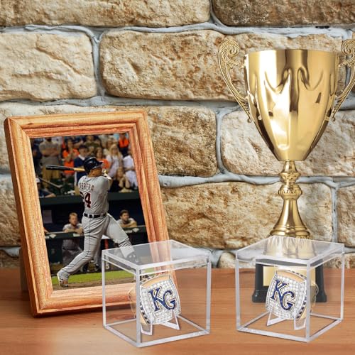 4 Pack Championship Ring Display Case Clear Acrylic Ring Case Display Box for Sports Baseball Softball Football Basketball Single Ring Coin Holder Stand, 2.16 Inch - size: 4 Pack