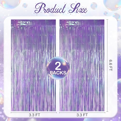 2 Pack Purple Iridescent Streamers Backdrop, 3.3x6.6ft Foil Fringe Curtains Lavender Holographic Door Tinsel Streamers for Birthday, Wedding, Holiday, Bachelorette, Theme Party Decorations - color: Purple, size: 2 Pack