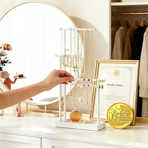 SRIWATANA Jewelry Organizer Stand, Extra Tall Jewelry Display Necklace Holder, Gift Idea (White) - color: white