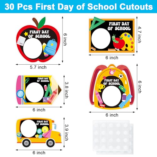 30 Pcs First Day of School Cutouts for Welcome Bulletin Board Decor with Photo Space for DIY Craft Photo Back to School Classroom Party Decoration - color: School