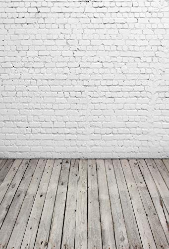 HUAYI 5X7ft White Brick Wall with Gray Wooden Floor Photography Vinyl Backdrop D-2504 - size: 5x7ft-econvinyl