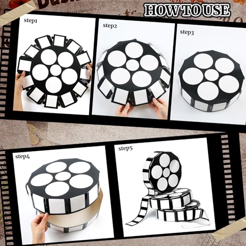 Bucherry 6 Pcs Movie Night Decorations Movie Theater Theme Party Decoration 12 Inch Large Cinema Props Box Film Reel with Filmstrip Centerpieces for Bridal Shower Birthday Party Supplies Film Backdrop