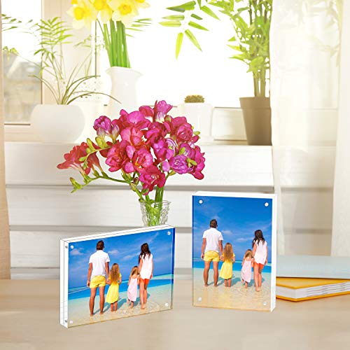 Meetu Acrylic Picture Frame 4x6 Tabletop Photo Frame Magnetic Double Sided Frame Free Standing Desktop for Display Document, Certificate, Photograph, Artwork in Office Room - size: 4x6“(2 Pack)