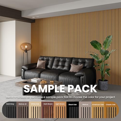 Smartstandard Sample Wood Slat Wall Panel, Soundproof Wooden Wall Panels, Acoustic Wood Panels for Wall, American Oak, Sample Pack - color: American Oak, size: 6" x 4.7"