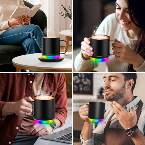 Vsitoo S6 Plus Smart Coffee Mug, 12oz,Temperature Controlled Mug & Electric Coffee Mug with Music Sync Lights,Auto-Sensing AI Heats Drinks to 120-150°F Hands-Free. Ideal for Home/Office/Gifts - Black - color: Black