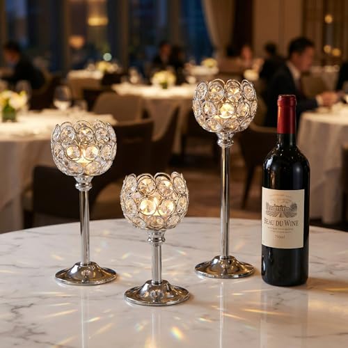 Crystal Candle Holders 2 Set of 6 - Sliver Vintage Hollow Ball Candle Stand for Table Centerpiece, Crystal Metal Tealight Candlestick for Wedding, Dining Room Decor - color: Silver, size: 2 Sets(6 Pcs)