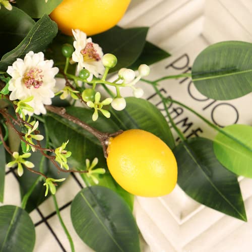 MANMAOHE Flower Swag Artificial Lemon Swag 22In Spring/Summer Wreath Fruit Wreath Garland with Ribbon Daisy and Eucalyptus Leaves for Wedding Home Party Wall Decor