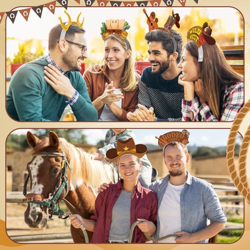 Blosssound 16 Pieces Western Headbands Wild West Cowboy Party Favors Decorations for Western Birthday Party Supplies Accessories - style: Western