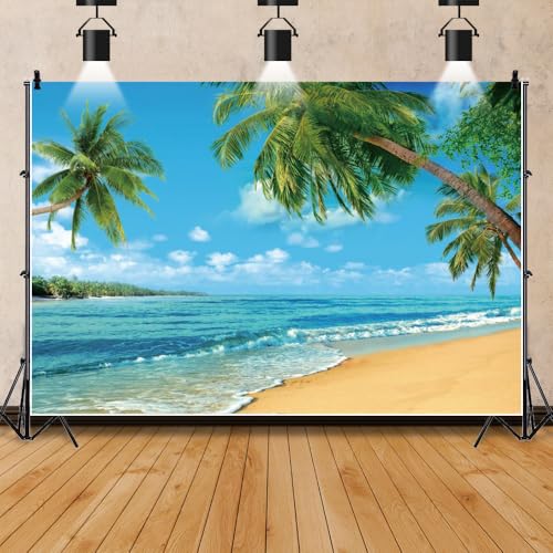 9x6ft Tropical Beach Ocean Decorations Backdrop Summer Palm Tree Hawaii Party Background Hawaiian Seaside Blue Sea Sky Pool Island Luau Birthday Party Baby Shower Banner Photo Booth - color: Blue, size: 9x6ft