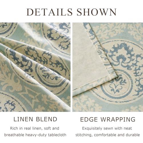 Vintage Blue Damask Square Tablecloth: Floral Linen Farmhouse Table Cloth - Pattern Printed on Burlap Textured Fabric Outdoor Table Cover for Kitchen,Dining,Party,Picnic Decor, 55x55 Inch - color: Damask Blue, size: 55" x 55" (Square)