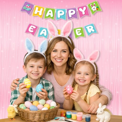 Pastel Pink Tinsel Curtain Backdrop, 3.28 x 8ft Extra Long Macaron Pink Foil Fringe Curtain with Extra Backup Tape, Party Decoration for Easter, Birthday & Photo Booth, 2 Pack - color: Macaron Pink
