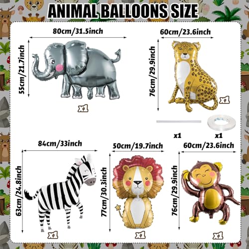 Jungle Safari Animals Balloons, Jungle Safari Theme Birthday Party Decorations, Lions Zebra Elephant Monkey Leopard Foil Balloons for Kids Boys Wild One Zoo Birthday Baby Shower Party Decor Supplies - color: Colorful Smiling Animal