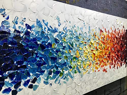 AMEI Art,24X48Inch Hand-Painted On Canvas Colorful White Background Abstract Oil Paintings Multi Color Wall Art Wood Inside Framed Ready to Hang - size: 48"L x 24"W