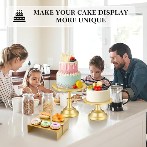 Lallisa 11 Pcs Gold Cake Stand Set Cake Stand Set for Dessert Table 3 Size Metal Round Cakes Pedestal Stands with 4 Size Cupcake Risers Stands Clamp, Cakes Knife and Server for Party Birthday Wedding