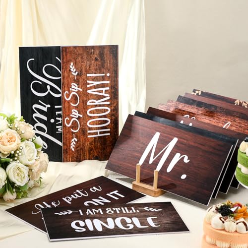 24 Designs Rustic Wedding Photo Booth Props Double Sided 11x5.5 Inch Photo Booth Props Vintage Marriage Parties Decor Anniversary Wedding PVC Selfie Signs for Engagement Bridal Party Supplies - color: Wood, style: Rustic Wedding
