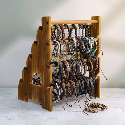 Wooden Bracelet Holder 8 Tier Jewelry Bracelet Display Stand, Portable Organizer for 150-240 Bangles & Scrunchies - for Vendors,Retail Stores, Craft Shows, and Home Storage (vintage) - color: vintage