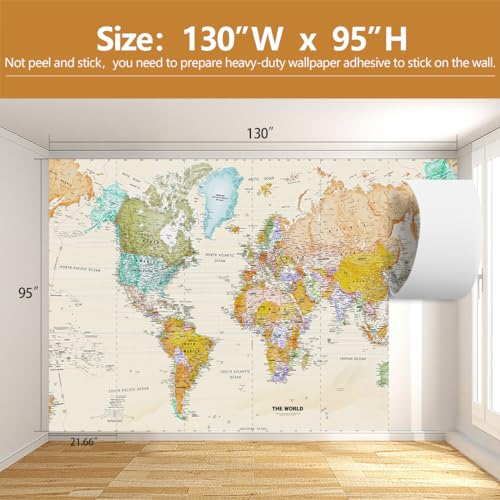 World Map Wallpaper Kids Wallpaper Mural for Nursery(Not Peel and Stick) - color: CYBH-917, size: 130" x 95"