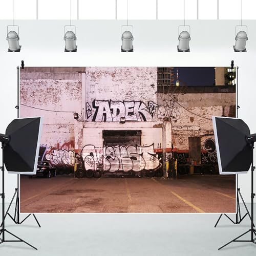 Renaiss 5x3ft Graffiti Photography Backdrops Abandoned Building Print on Brick Wall Photo Background Retro-Industrial Style Banner Adults Boys Portrait Studio Props Birthday Party Decor Supplies - color: Pink, size: 5x3ft