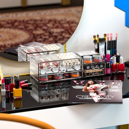 SUOXING Clear Acrylic Makeup Organizer for Vanity,Bathroom,Dresser,6 Drawer Cute Make up Organizers for Counter,Plastic Countertop Makeup Storage for Beauty,Jewelry,Brush,Cosmetic,Skin Care Organizer - size: 6 Drawers