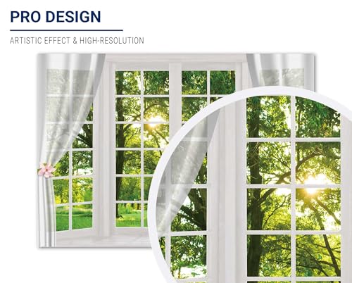 Allenjoy 7x5ft Spring Window Scenery Photography Backdrop White Windowsill Floral Green Forest Natural Photocall Background Party Banner Wall Decor Newborn Baby Kids Family Photo Shoot Booth Props