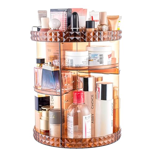 V-HANVER 360 Rotating Makeup Organizer Perfume Organizer Coffee Color Cosmetic Storage Display Case Large Capacity Beauty Holder Adjustable Partition Height for Bedroom Dresser or Bathroom Vanity - color: Coffee