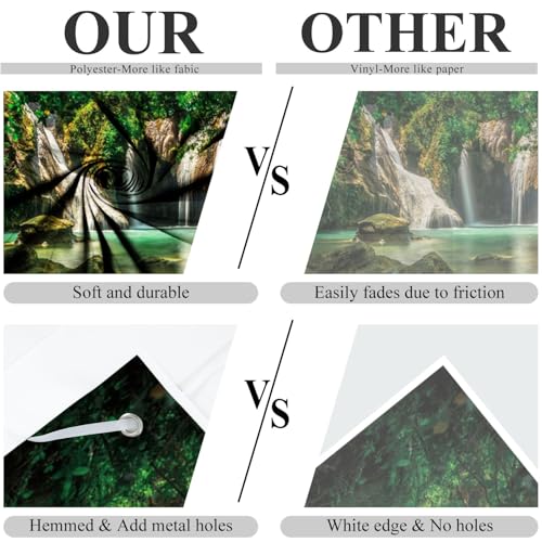 5x3ft Fabric 2026 VBS Emerald Rainforest Waterfall Backdrop Decoation Summer Forest Background Mountain River Spring Summer Outdoor Safari Adventure Party Decor Photography Props - color: Green, size: 5x3ft