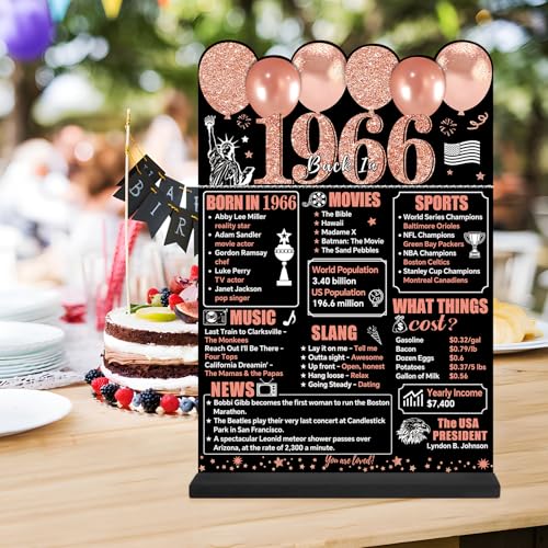 Guiruiy Rose Gold 60th Birthday Decorations for Women, Two-Sided Vintage 60 Back in 1966 Theme Poster Wooden Table Sign with Stand, Sixty Years Old Bday Centerpieces Display Holder for Table Decor - style: Rose Gold 60th