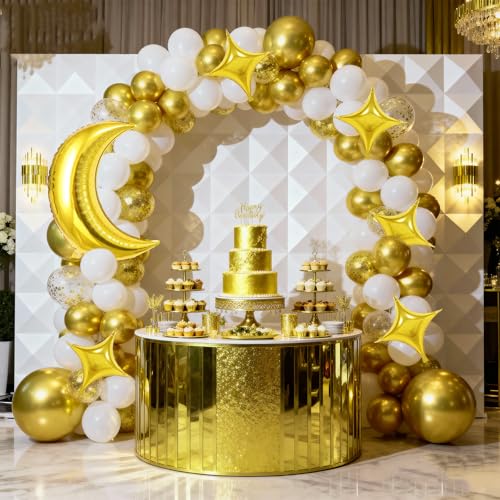 Biapian Moon and Star Balloons, 36 Inch Large Metallic Gold Moon Balloon & 18 Inch Star Foil Balloons for Ramadan Eid Baby Shower Christmas Anniversary Engagement Wedding Birthday Party Decorations - style: Moon Star
