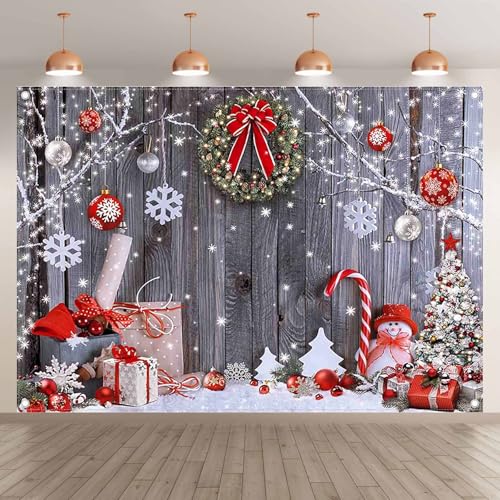 Fabric 7x5ft Christmas Photography Backdrop Winter Rustic Wood Background Xmas Tree Snow Wall Santa Party Decoration Holiday Photo Banner Props - size: 7'x5'