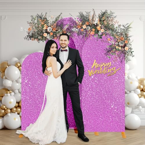 Lavender Backdrop Arch Glitter 2-Sided 4FT 5FT 6FT Sequin Fabric Surface Stretchy Shiny Spandex Arch Stand Cover for Wedding Birthday Party Decorations