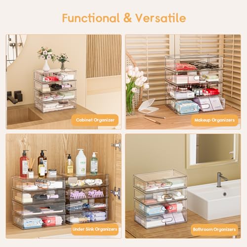 2 Pack Clear Makeup Storage Drawer, 12''W Stackable Bathroom Organizers and Storage Drawer, Acrylic Cosmetic Display Case For Vanity, Undersink, Cabinets, Desk Organizer - size: 2 Pack