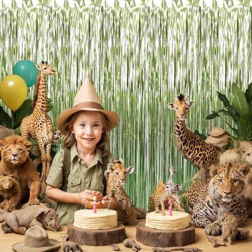 GOER 3.2 ft x 8.2 ft Metallic Tinsel Foil Fringe Curtains Party Photo Backdrop Party Streamers for Birthday,Graduation,New Year Eve Decorations Wedding Decor (1 Pack,Sage Green) - color: Sage Green, size: 1 Pack