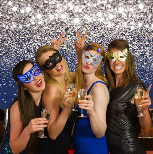 Royal Blue Backdrop Blue and Silver Glitter Photography Background for Birthday,Wedding,Prom,Graduation Party,New Year Decoration Banner Portrait Family Photo Booth Props (Blue, 7x5FT) - color: Blue, size: 7x5FT