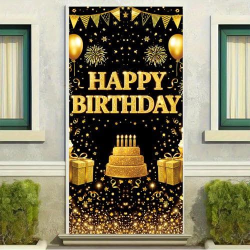Happy Birthday Door Banner Backdrop (30 x 75 inches) - Colorful Party Porch Decoration, Birthday Celebration and Party Decoration - Gold Banner Elements - color: multicolored#mf2602018