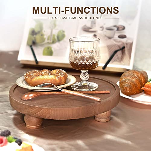 EOSAHR Farmhouse Wood Risers for Bathroom Decor - Decorative Pedestal Tray for Your Kitchen and Home - Rustic Round Waterproof Display Stand Organize for Your Soap, Plants, Jewelry, Perfume(Brown) - color: Brown